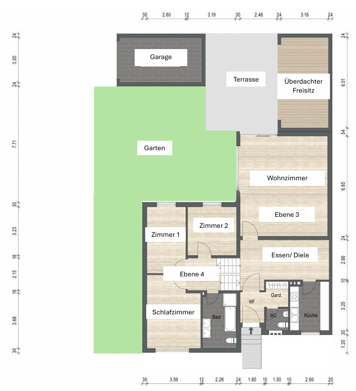 Grundriss Ebene 3 und Ebene 4